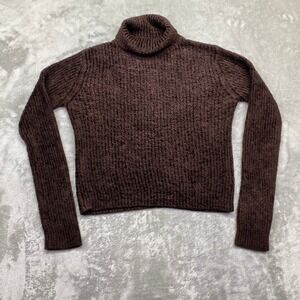 G2000 Brown Textured Knit Turtleneck Sweater Grunge Boho Preppy Retro